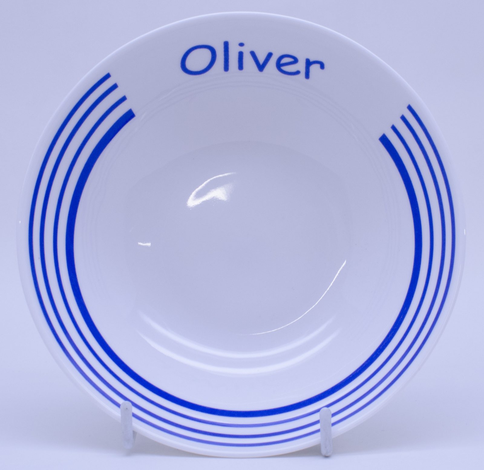 Personalised bowl with blue stripes