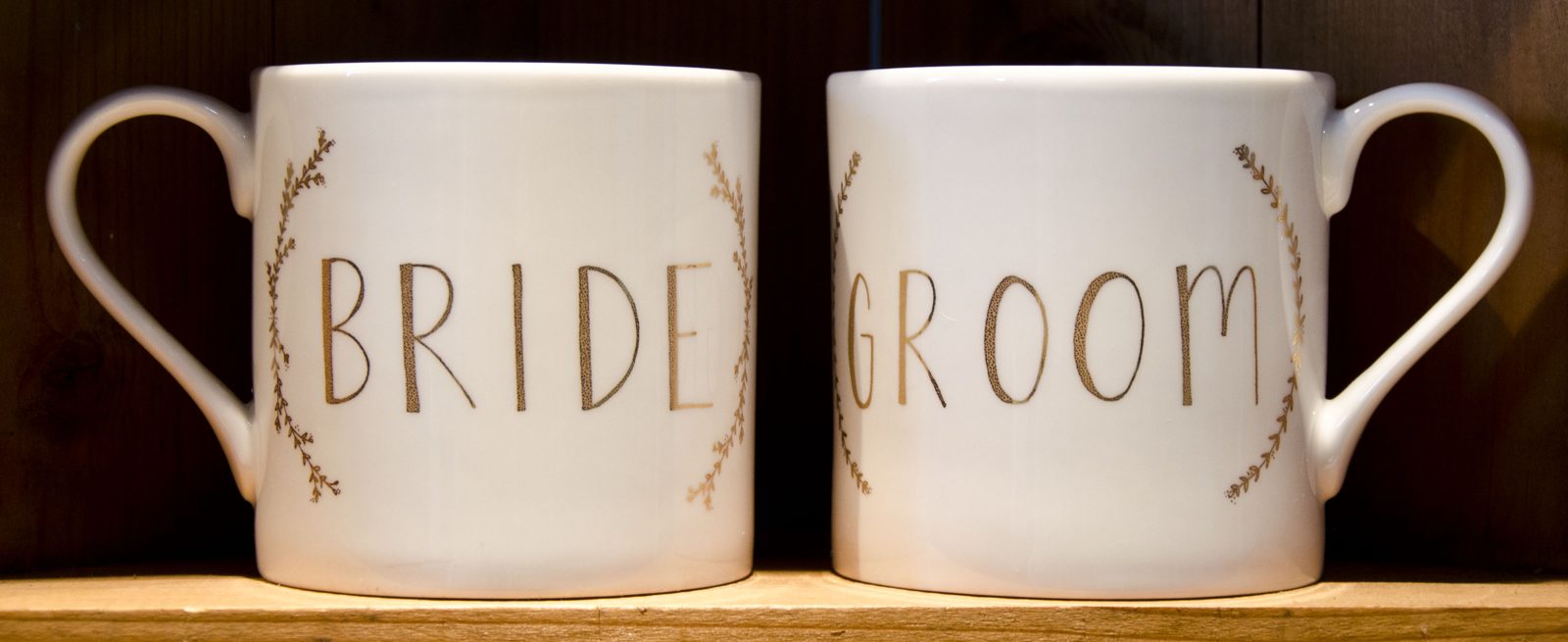 Pair of Balmoral mugs printed Bride and Groom