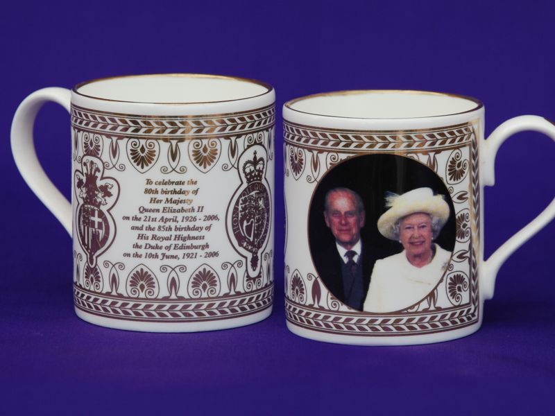 Queen's 80th birthday mugs with gold detailing